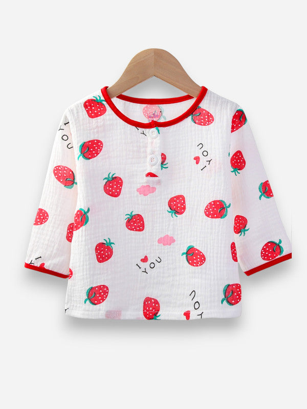 Baby Girls Muslin Cotton Pyjama Set “ Pink Strawberry Print