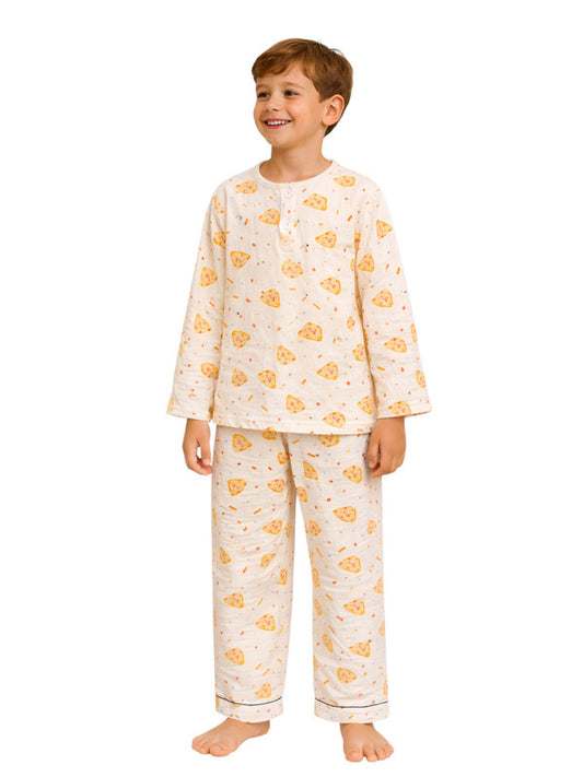 Boys 100% Cotton Muslin Pizza Print Pyjama Set