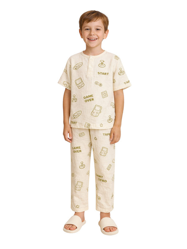 Boys 100% Cotton Muslin Pyjama Set with Geometric Print