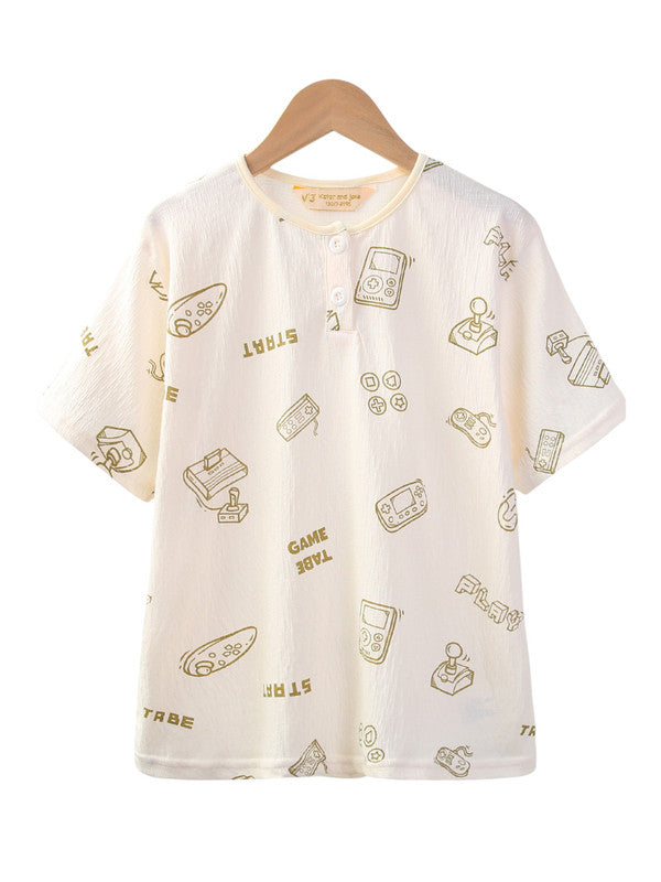 Boys 100% Cotton Muslin Pyjama Set With Geometric Print