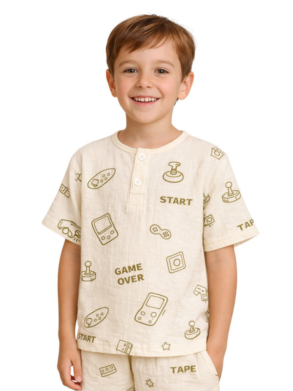 Boys 100% Cotton Muslin Pyjama Set With Geometric Print