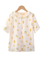 Girls Floral Printed Muslin Cotton Pyjama Set With Puff Sleeves
