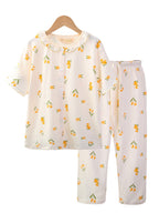 Girls Floral Printed Muslin Cotton Pyjama Set With Puff Sleeves