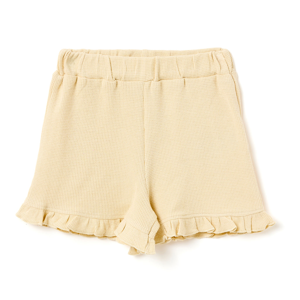 Girls 2 Pc Set Sunshine Waffle-Knit Ruffle Collar & Shorts Set