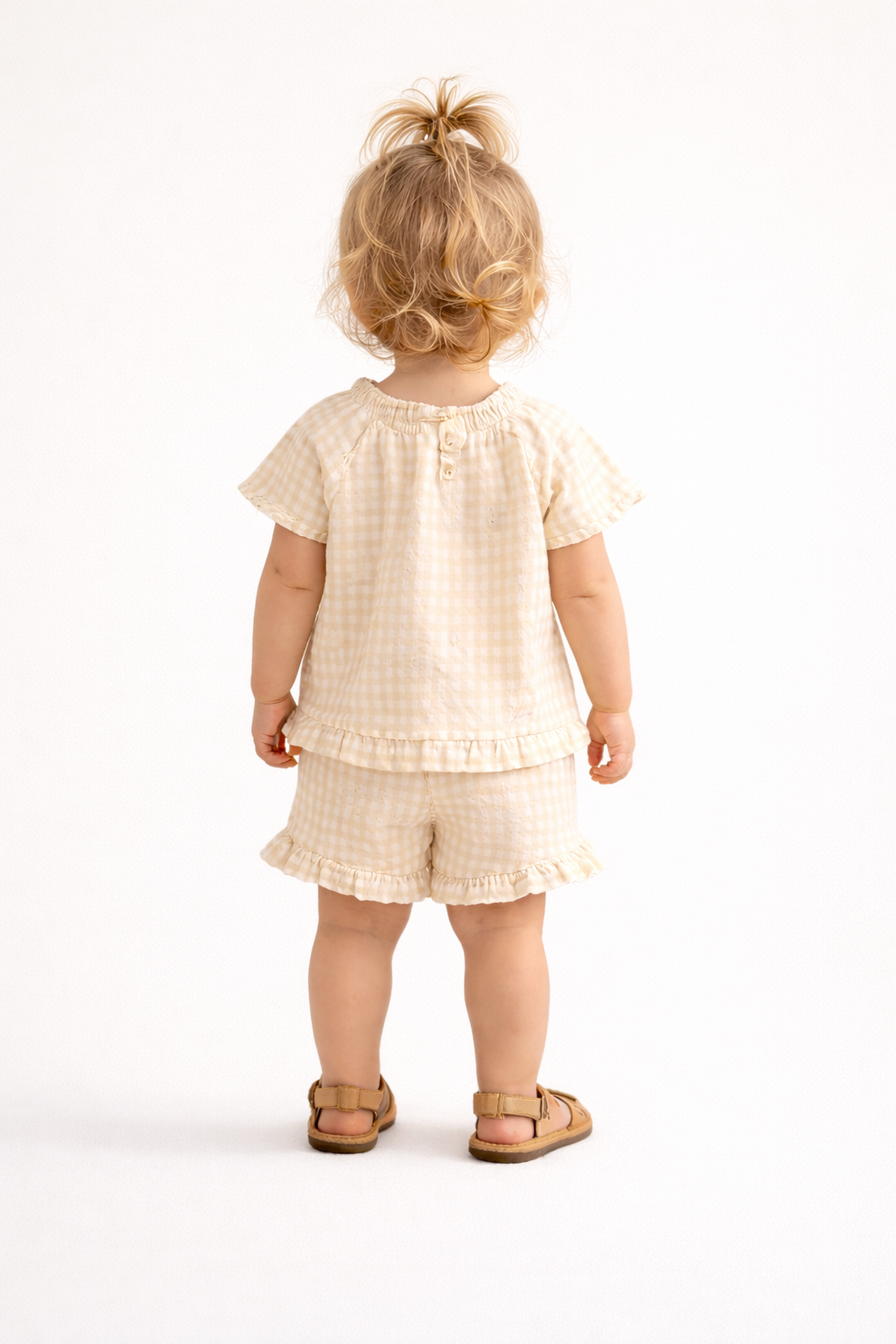 Girls 2 Pc Set Waffle-Knit Ruffle-Trim Top & Shorts Set