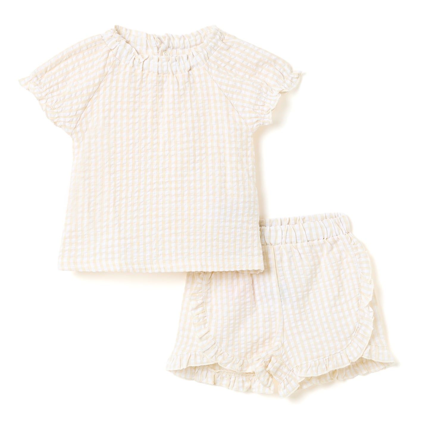 Girls 2 Pc Set Waffle-Knit Ruffle-Trim Top & Shorts Set