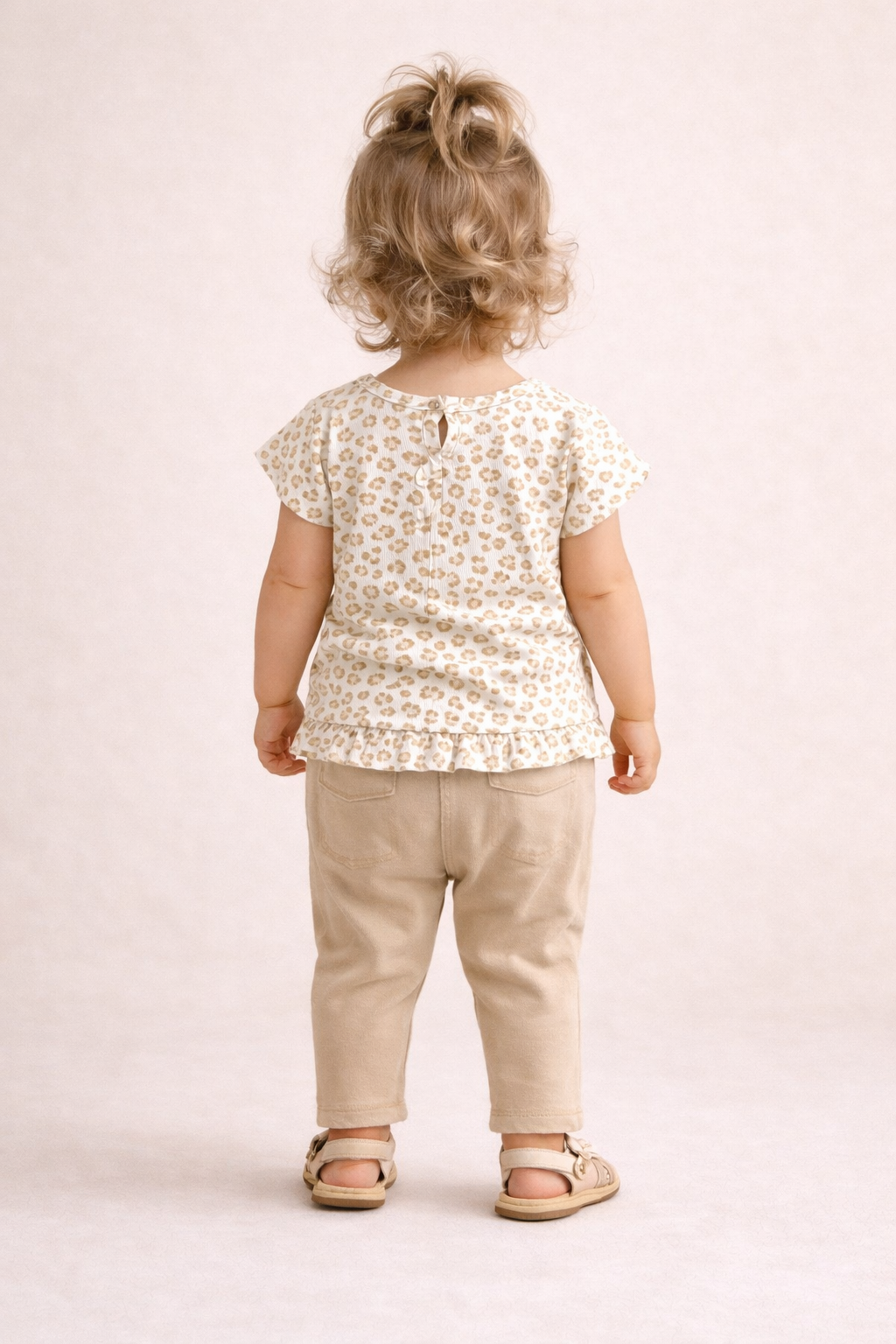 Girls 2 Pc Set Little Leopard Ruffle Top & Soft Twill Joggers Set