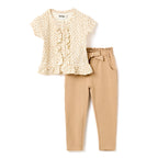 Girls 2 Pc Set Little Leopard Ruffle Top & Soft Twill Joggers Set