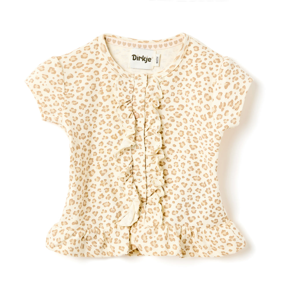 Girls 2 Pc Set Little Leopard Ruffle Top & Soft Twill Joggers Set