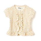 Girls 2 Pc Set Little Leopard Ruffle Top & Soft Twill Joggers Set