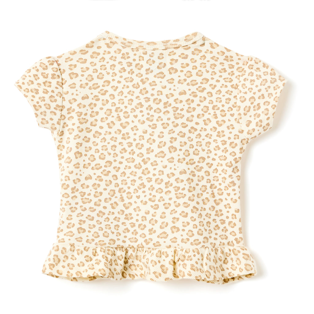 Girls 2 Pc Set Little Leopard Ruffle Top & Soft Twill Joggers Set