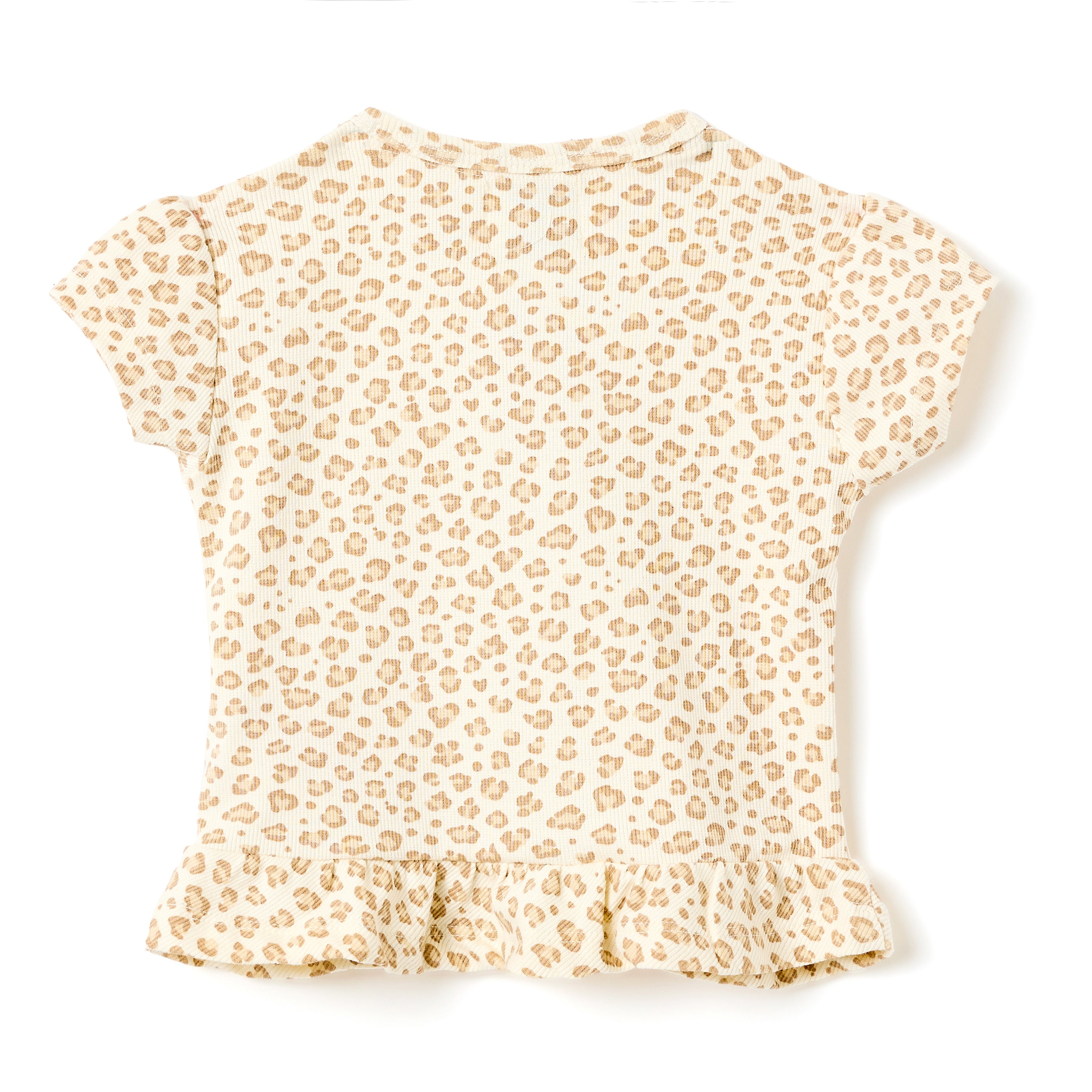 Girls 2 Pc Set Little Leopard Ruffle Top & Soft Twill Joggers Set