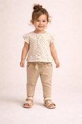 Girls 2 Pc Set Little Leopard Ruffle Top & Soft Twill Joggers Set