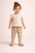 Girls 2 Pc Set Little Leopard Ruffle Top & Soft Twill Joggers Set