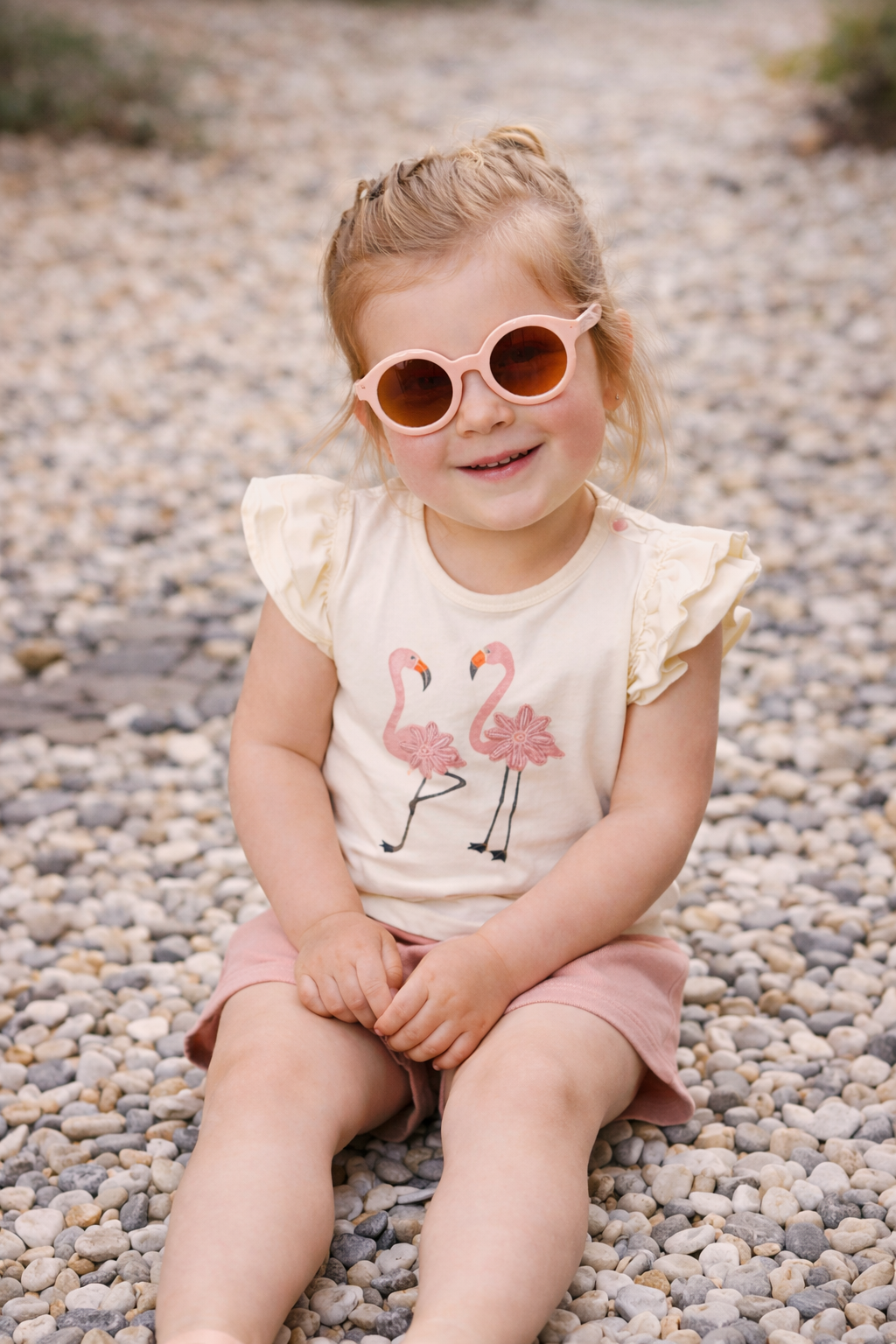 Girls 2 Pc Set “Flamingo Fête” Ruffle-Sleeve Tee & Bow-Trim Shorts Set