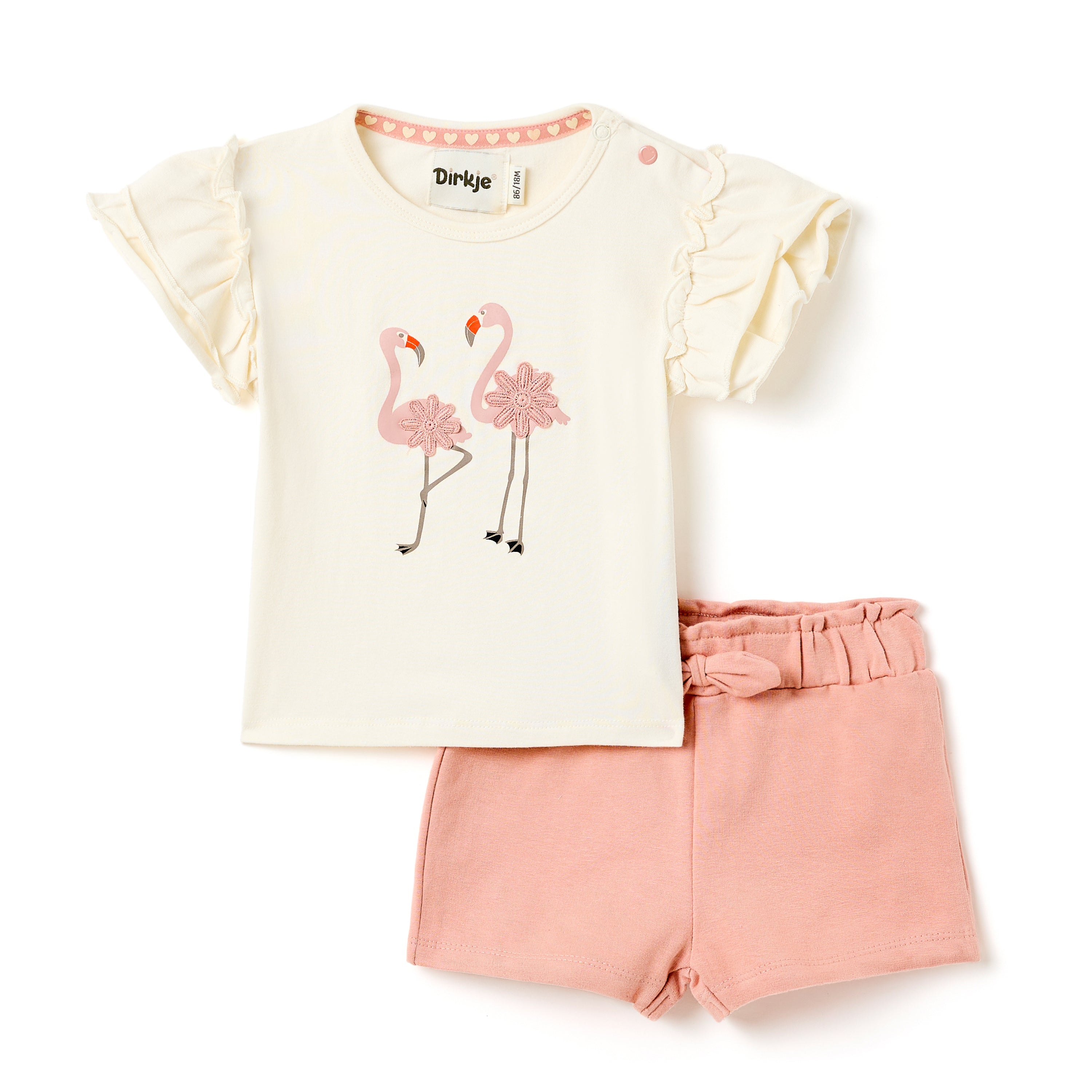 Girls 2 Pc Set ?Flamingo F?Te? Ruffle-Sleeve Tee & Bow-Trim Shorts Set