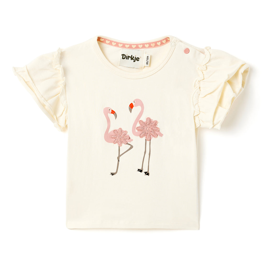Girls 2 Pc Set ?Flamingo F?Te? Ruffle-Sleeve Tee & Bow-Trim Shorts Set