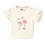 Girls 2 Pc Set ?Flamingo F?Te? Ruffle-Sleeve Tee & Bow-Trim Shorts Set