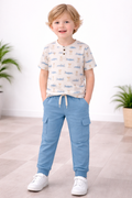 Boys 2 Pc Set ?Safari Adventure? Henley Tee & Blue Cargo Jogger Set