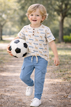Boys 2 Pc Set ?Safari Adventure? Henley Tee & Blue Cargo Jogger Set