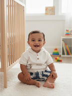 ?Cozy Dino? Hooded Tee & Striped Shorts Baby Set