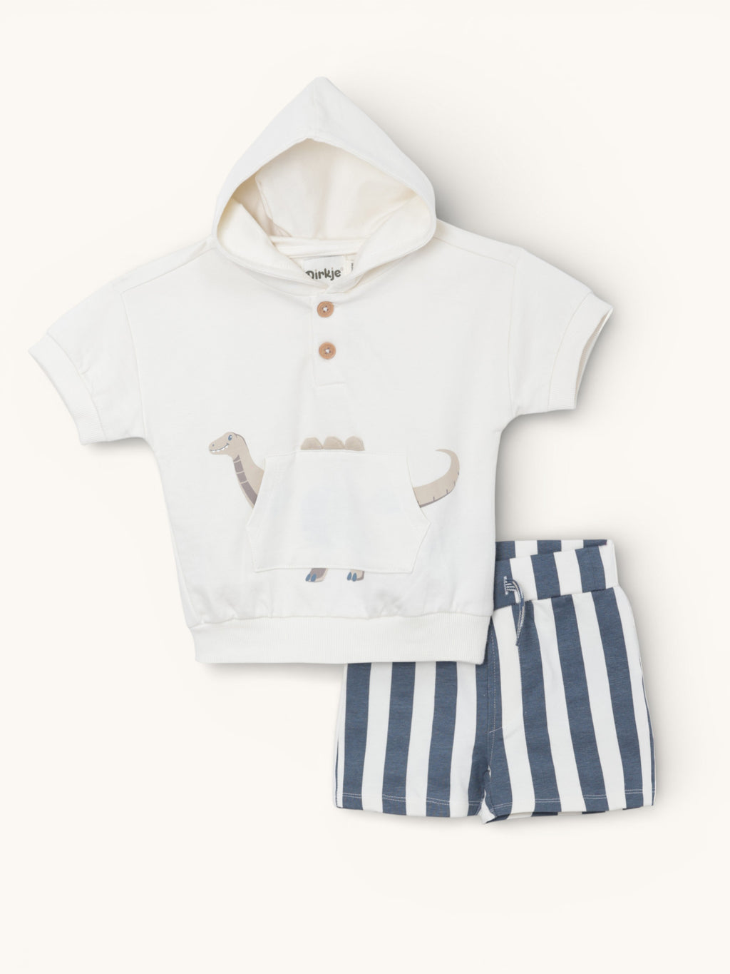 ?Cozy Dino? Hooded Tee & Striped Shorts Baby Set