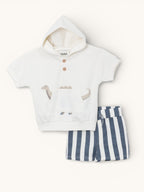 ?Cozy Dino? Hooded Tee & Striped Shorts Baby Set