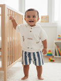 ?Cozy Dino? Hooded Tee & Striped Shorts Baby Set