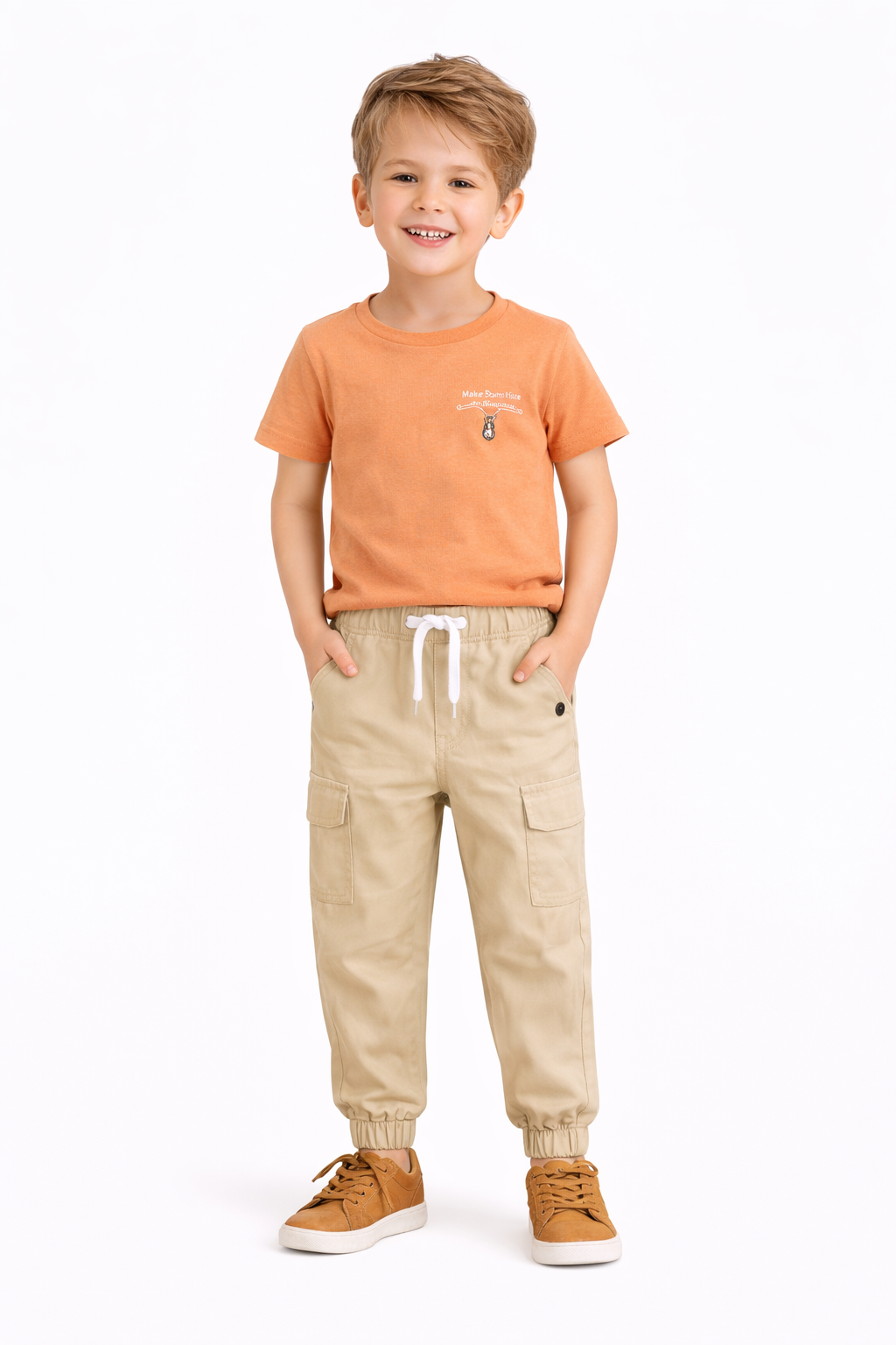 Boys 2 Pc Set ?Golden Hour? Terracotta Tee & Sand Joggers Set