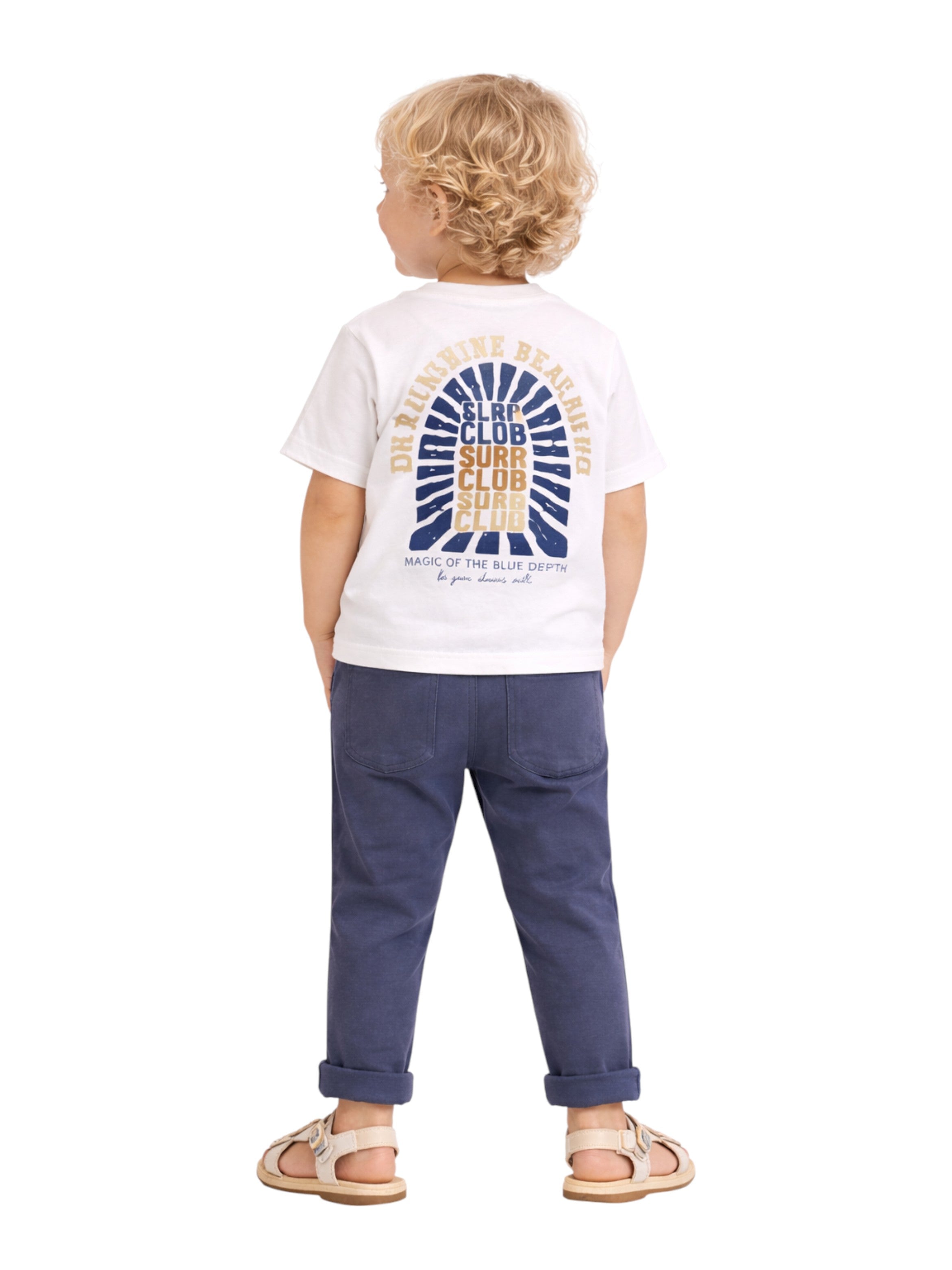 Boys 2 Pc Set ?Sunshine Surf Club? Graphic Tee & Moto-Pocket Joggers Set