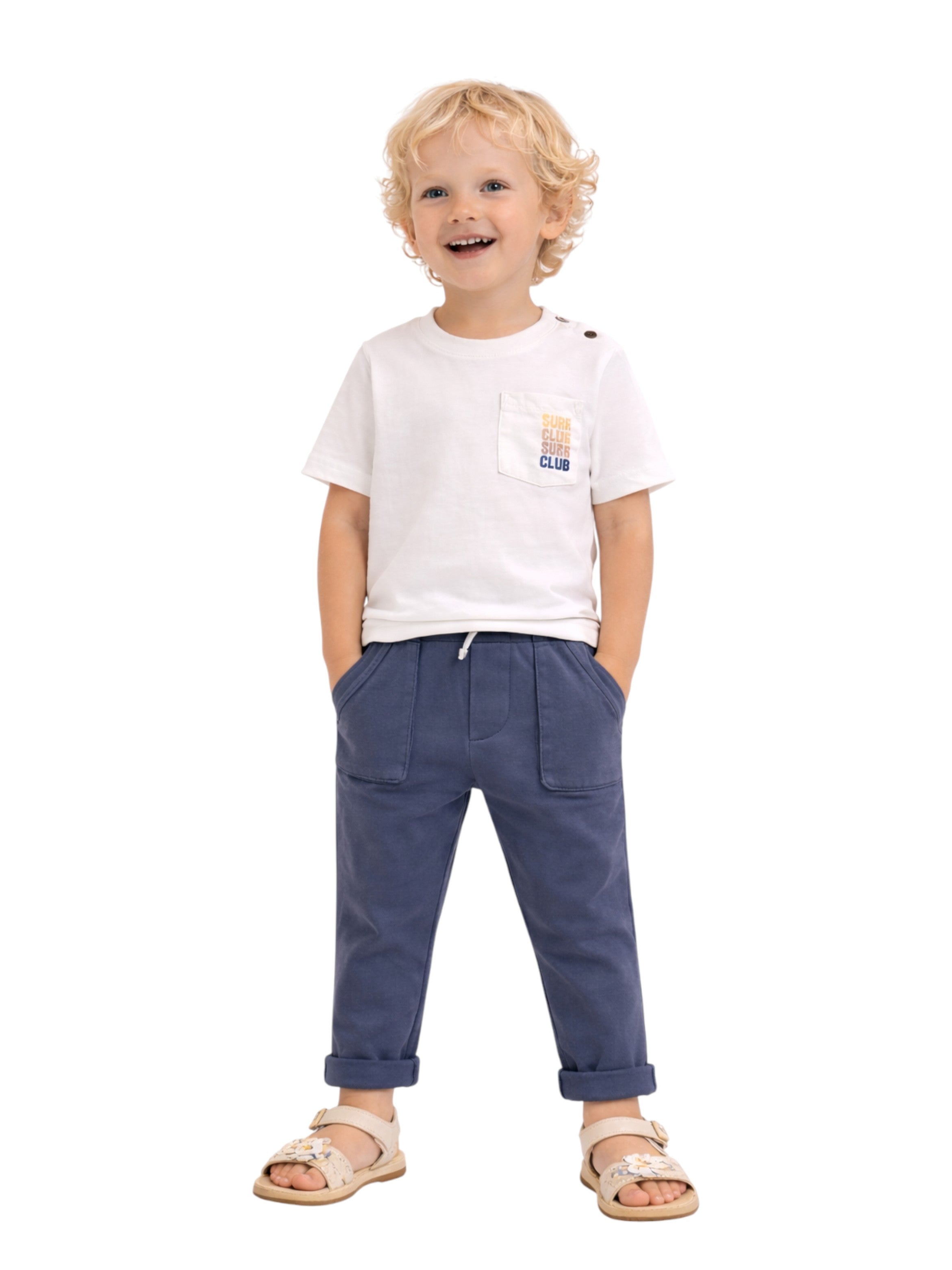 Boys 2 Pc Set ?Sunshine Surf Club? Graphic Tee & Moto-Pocket Joggers Set