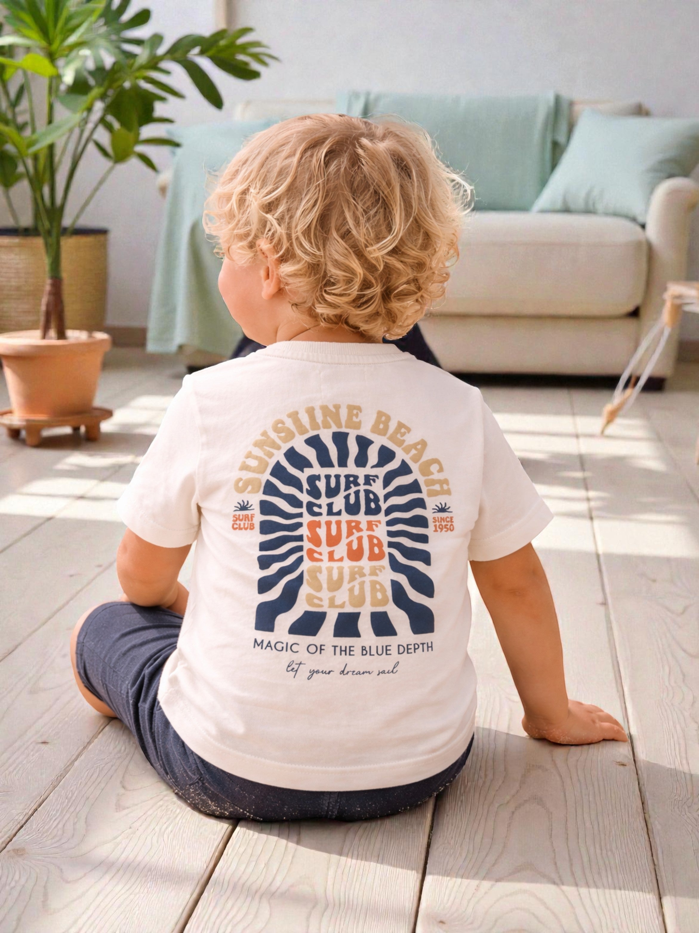Boys 2 Pc Set ?Sunshine Surf Club? Graphic Tee & Moto-Pocket Joggers Set