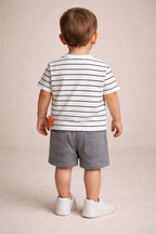 Boys 2 Pc Set ?Little Angler? Striped Anglerfish Tee & Pocketed Shorts Set