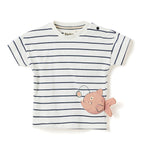 Boys 2 Pc Set ?Little Angler? Striped Anglerfish Tee & Pocketed Shorts Set