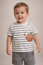 Boys 2 Pc Set ?Little Angler? Striped Anglerfish Tee & Pocketed Shorts Set