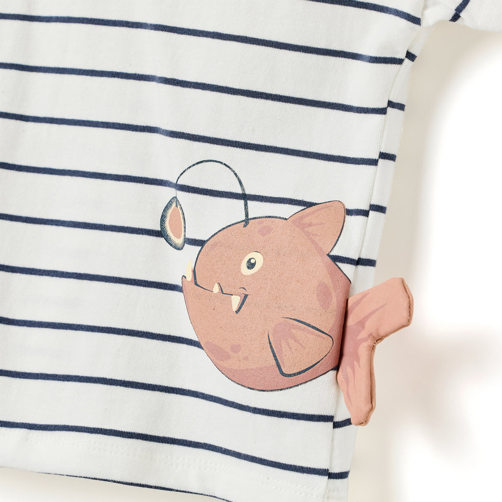 Boys 2 Pc Set ?Little Angler? Striped Anglerfish Tee & Pocketed Shorts Set