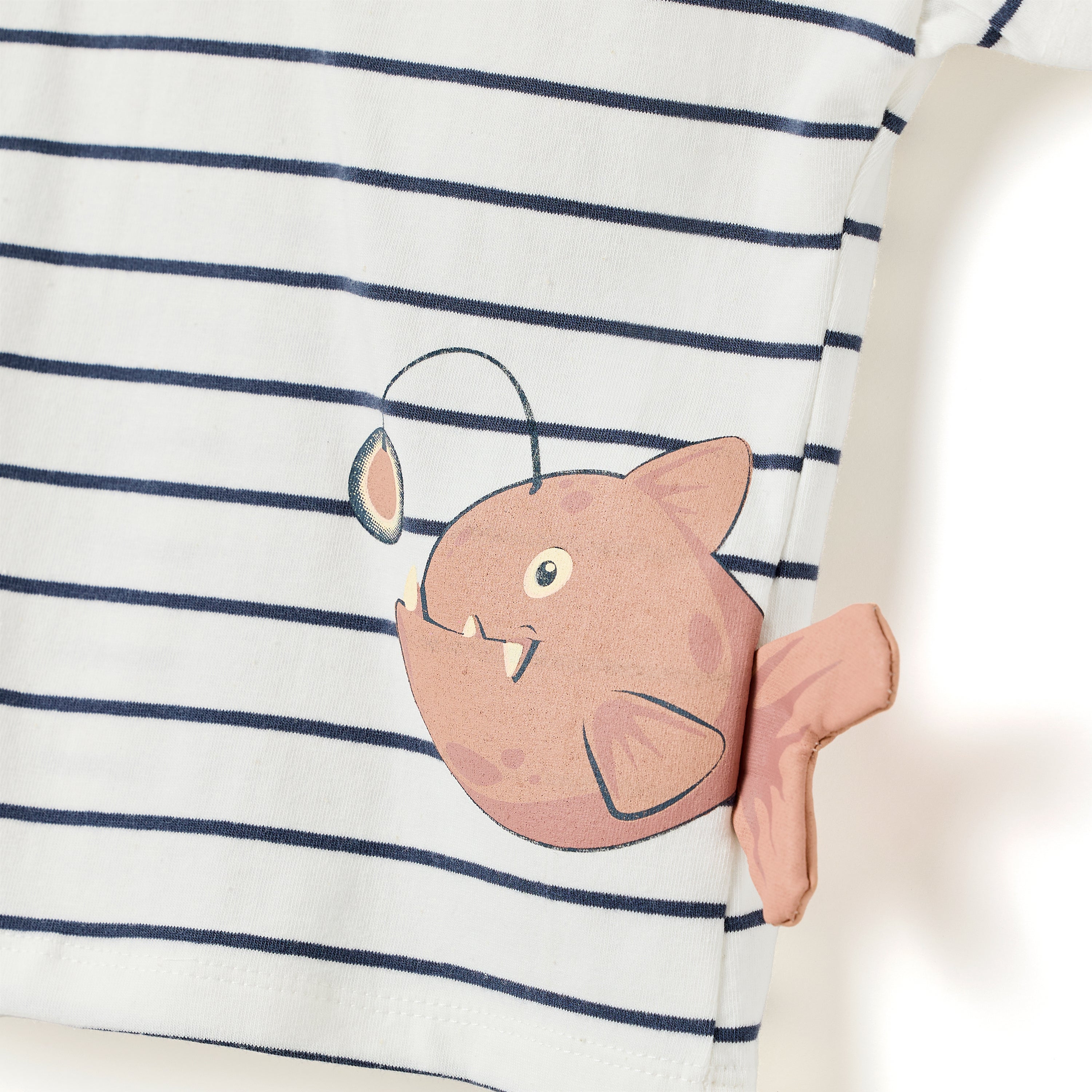 Boys 2 Pc Set ?Little Angler? Striped Anglerfish Tee & Pocketed Shorts Set