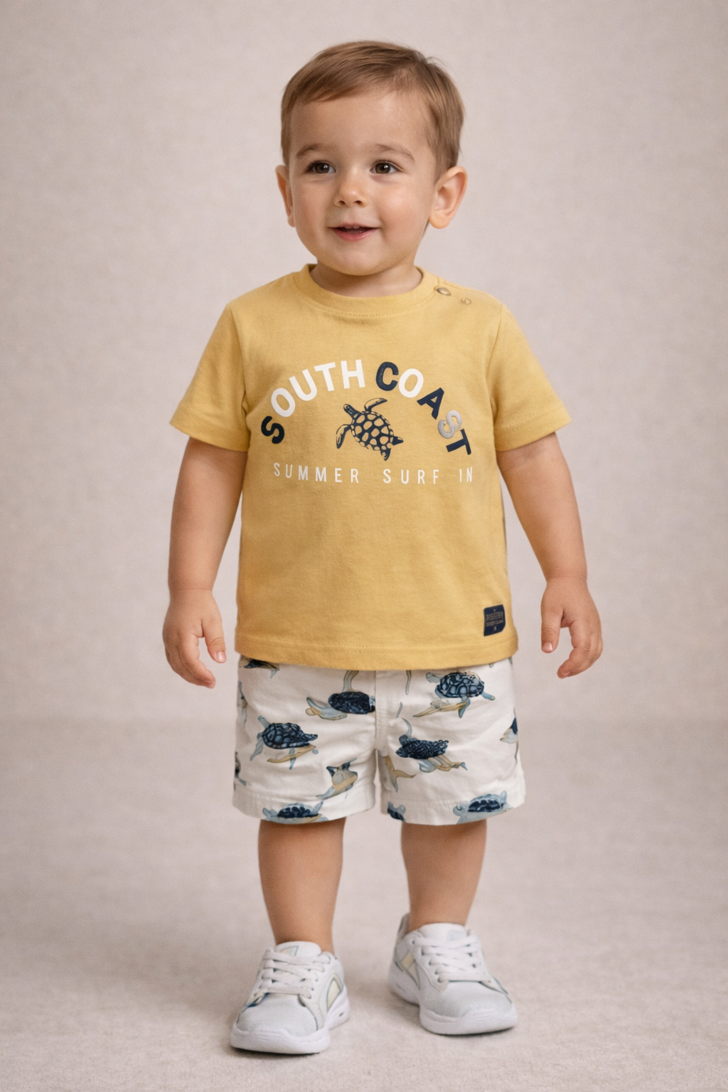 Boys 2 Pc Set “Surfing Turtles” Tee & Drawcord Shorts Set