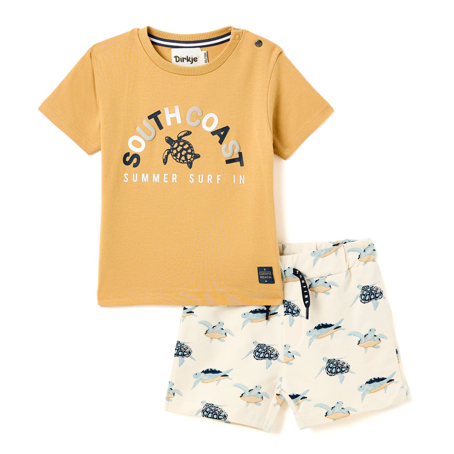 Boys 2 Pc Set “Surfing Turtles” Tee & Drawcord Shorts Set