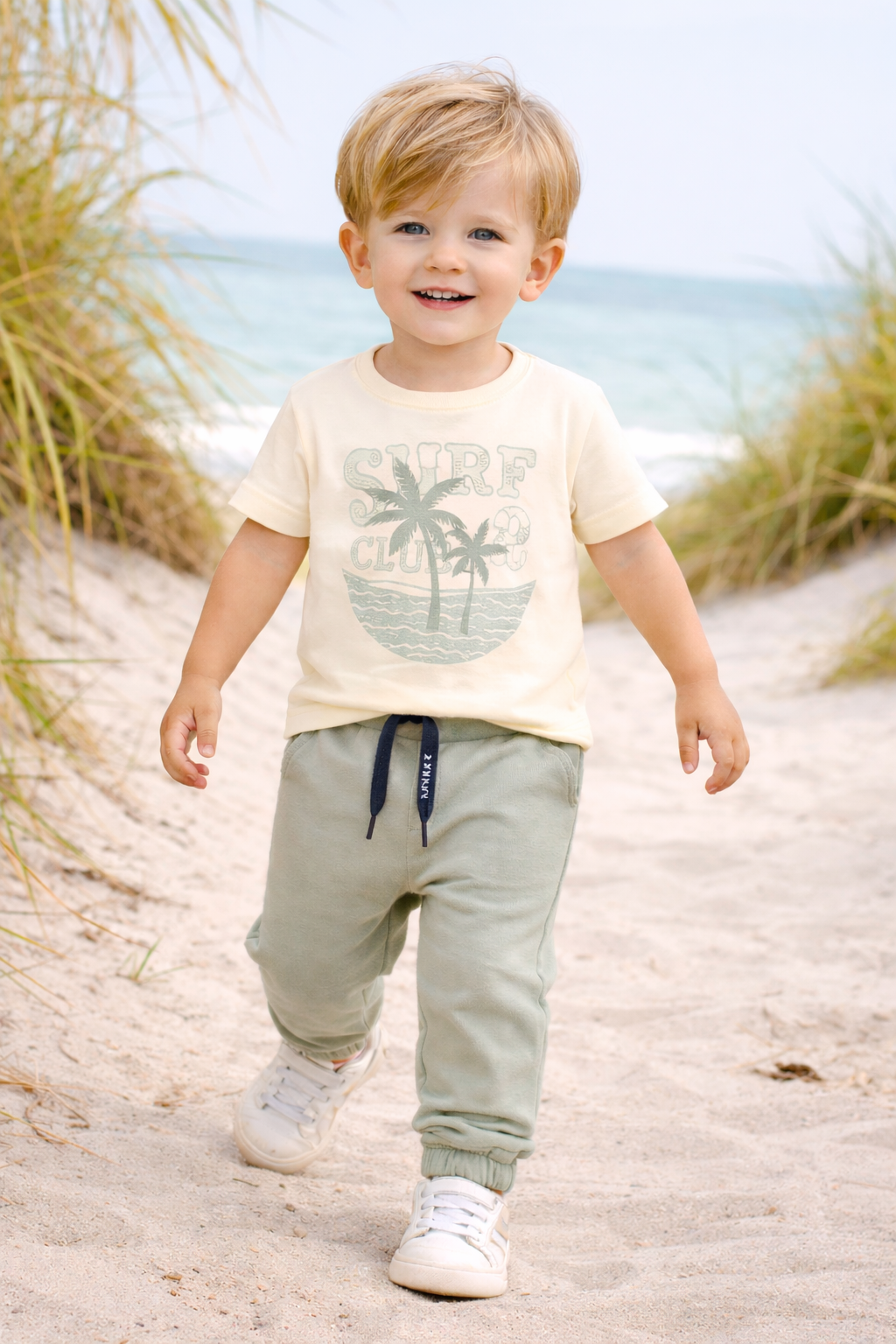 Boys 2 Pc Set ?Surf Club? Palm-Print Tee & Rib-Knit Joggers Set