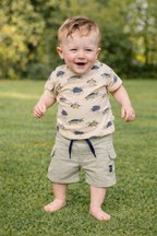 Boys 2 Pc Set ?Turtle Surf? All-Over Print Tee & Pocket-Shorts Set