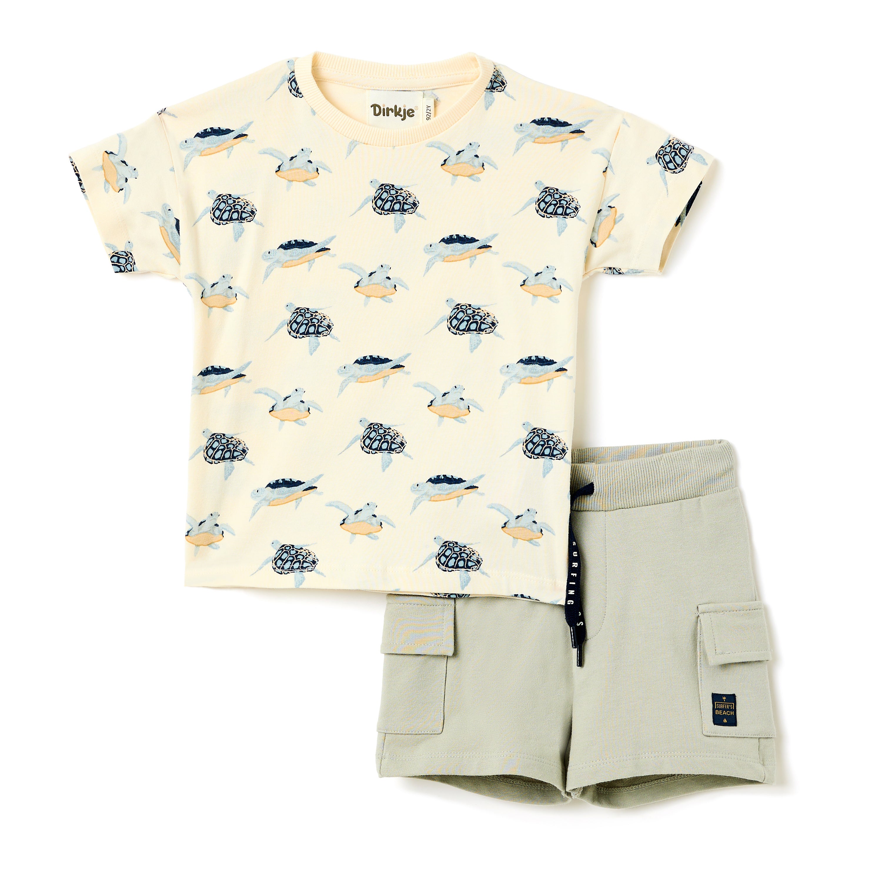 Boys 2 Pc Set ?Turtle Surf? All-Over Print Tee & Pocket-Shorts Set