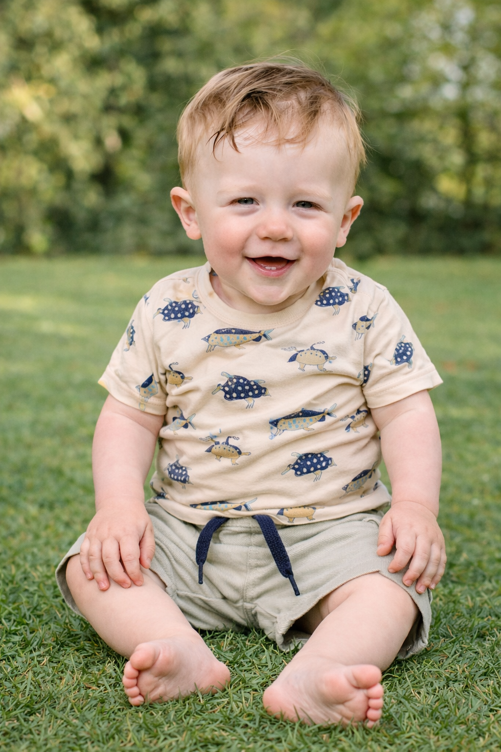 Boys 2 Pc Set ?Turtle Surf? All-Over Print Tee & Pocket-Shorts Set