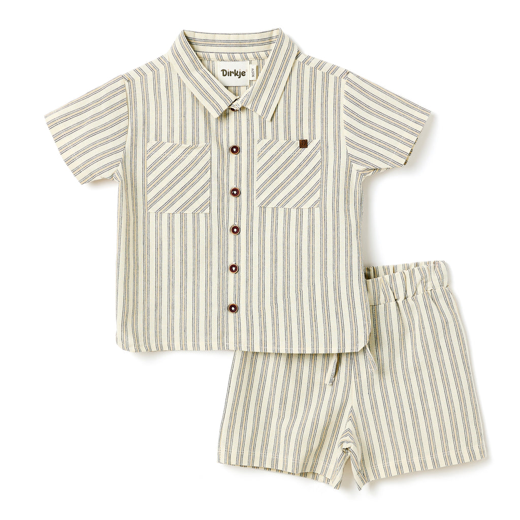 Boys 2 Pc Set ?Coastal Stripe? Collared Button-Front Shirt & Draw-Waist Shorts Set