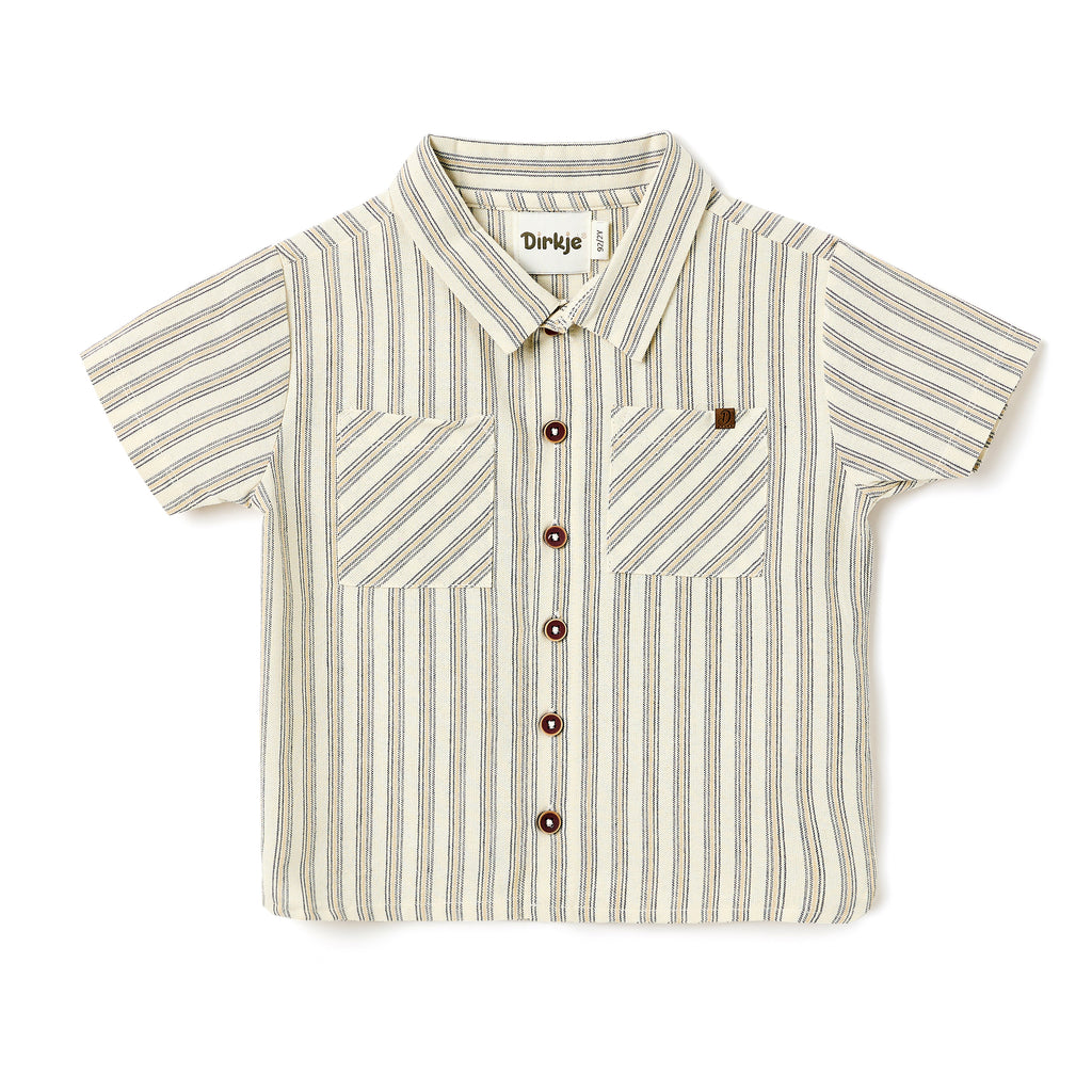 Boys 2 Pc Set ?Coastal Stripe? Collared Button-Front Shirt & Draw-Waist Shorts Set