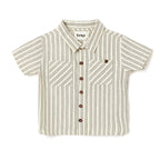 Boys 2 Pc Set ?Coastal Stripe? Collared Button-Front Shirt & Draw-Waist Shorts Set