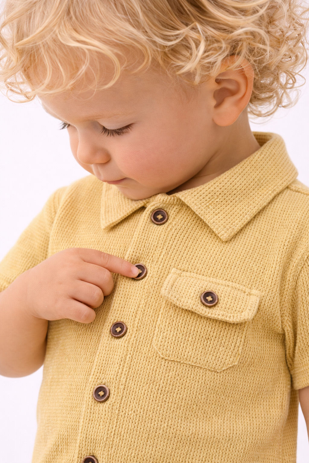 Boys 2 Pc Set ?Sunlit Waffle? Collared Shirt & Roll-Cuff Shorts Set