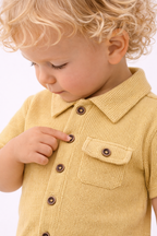 Boys 2 Pc Set ?Sunlit Waffle? Collared Shirt & Roll-Cuff Shorts Set