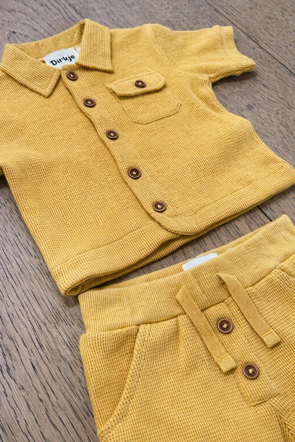 Boys 2 Pc Set ?Sunlit Waffle? Collared Shirt & Roll-Cuff Shorts Set