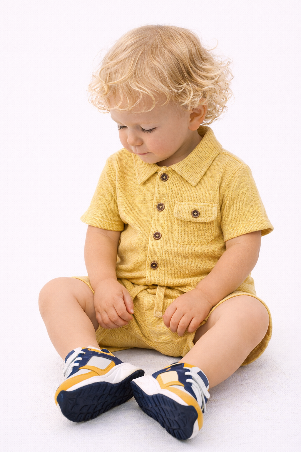 Boys 2 Pc Set ?Sunlit Waffle? Collared Shirt & Roll-Cuff Shorts Set